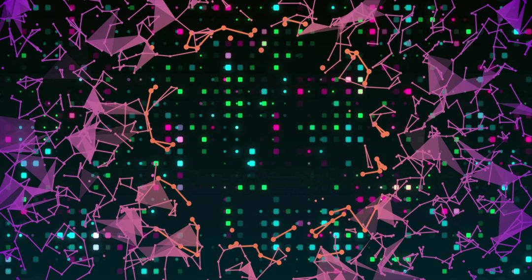 Neon Network Matrix Framing Central Pixel Field with Floating Mesh Nodes
