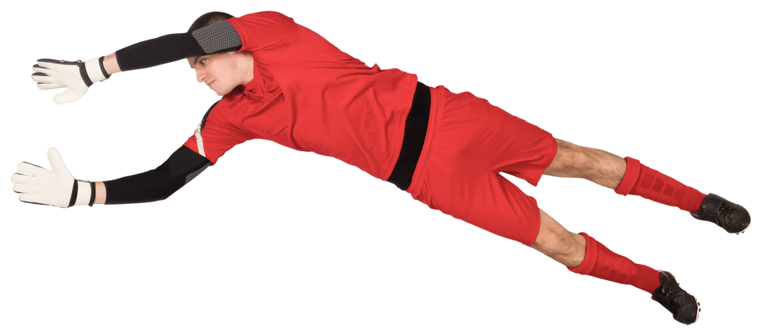 Goalkeeper Dives in Motion on Transparent Background