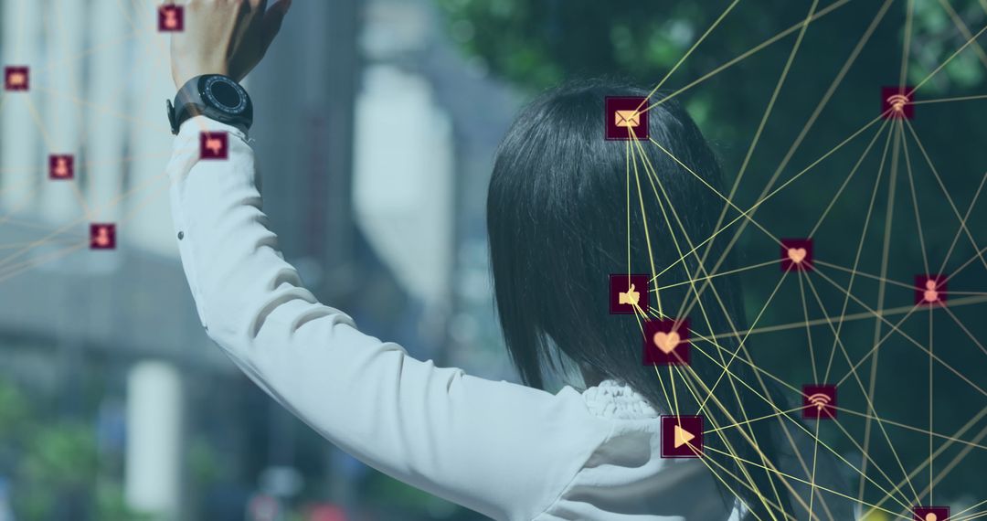 Digital Network Linking Woman in Urban Setting