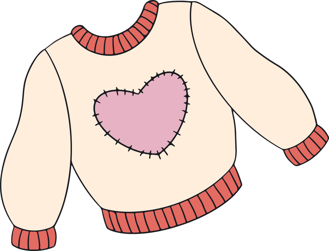 Vector Illustration of Cream Sweater with Heart Patch on Transparent Background