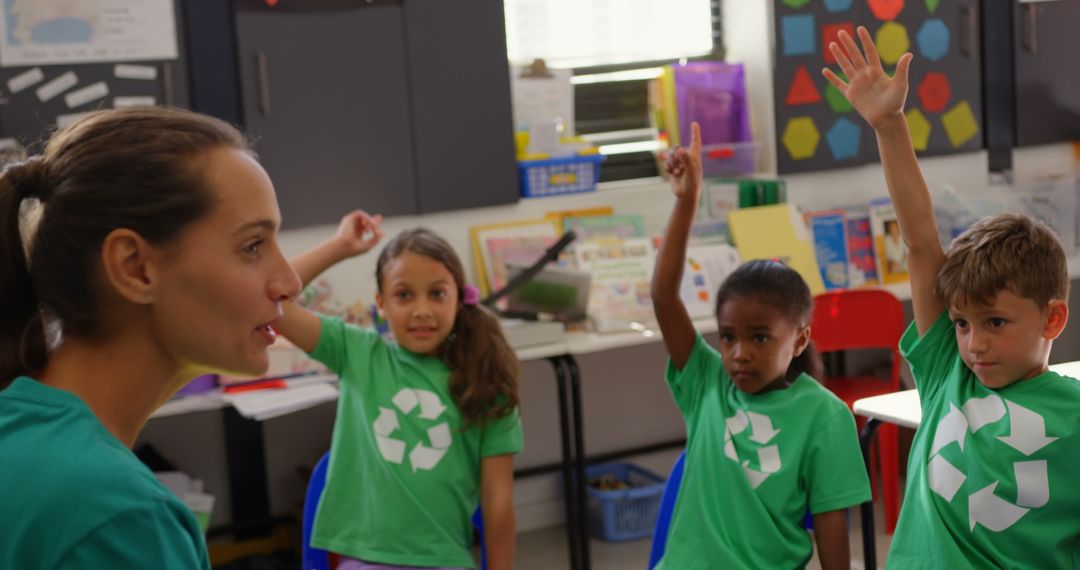 Teacher Educating Enthusiastic Students about Recycling
