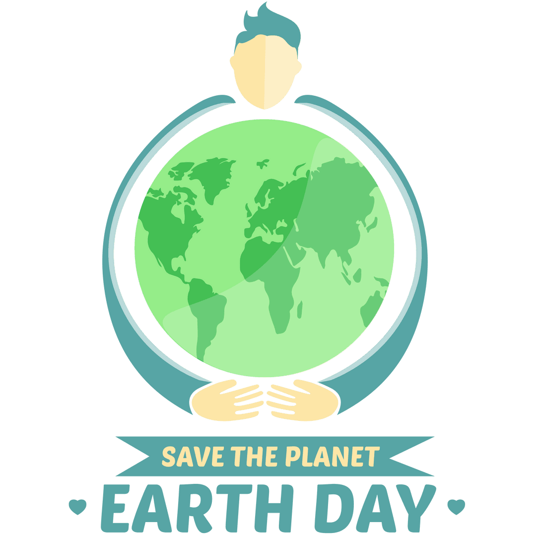 Transparent Earth Day Globe Illustration with Save the Planet Text