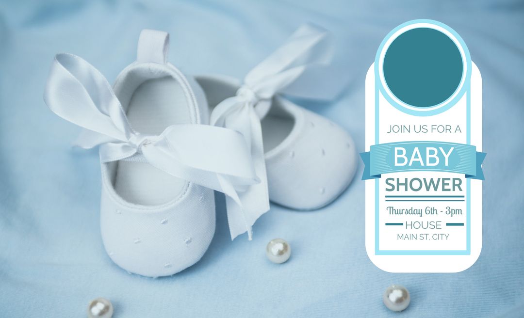 Soft Blue Baby Shower Invitation with Customizable Baby Shoes Design - Download Free Stock Templates Pikwizard.com