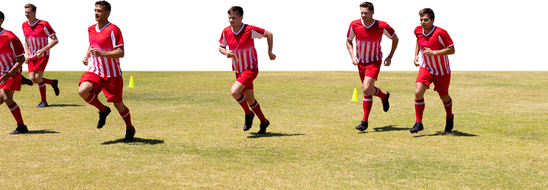 Diverse Male Football Players Running on Transparent Background