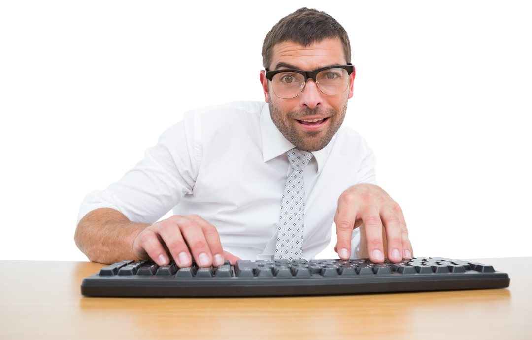 Transparent Background Businessman Typing Keywords Enthusiastically on Keyboard - Download Free Stock Images Pikwizard.com