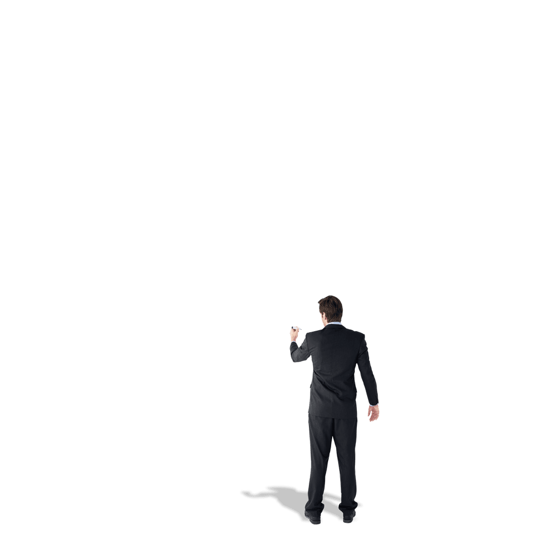 Businessman Writing on Visible Transparent Plane