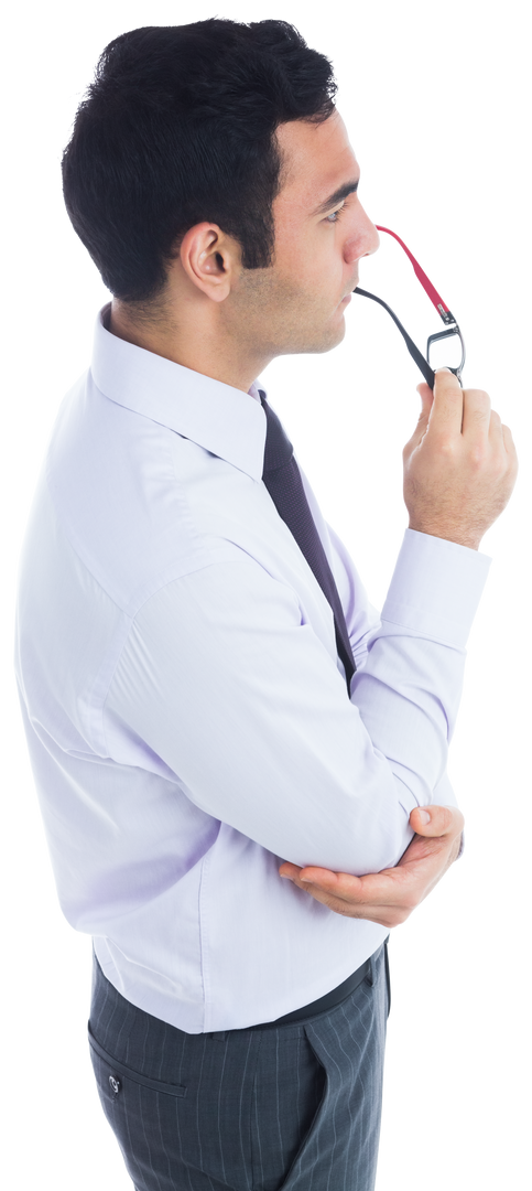 Thoughtful Biracial Businessman Holding Eyeglasses on Transparent Background - Download Free Stock Images Pikwizard.com