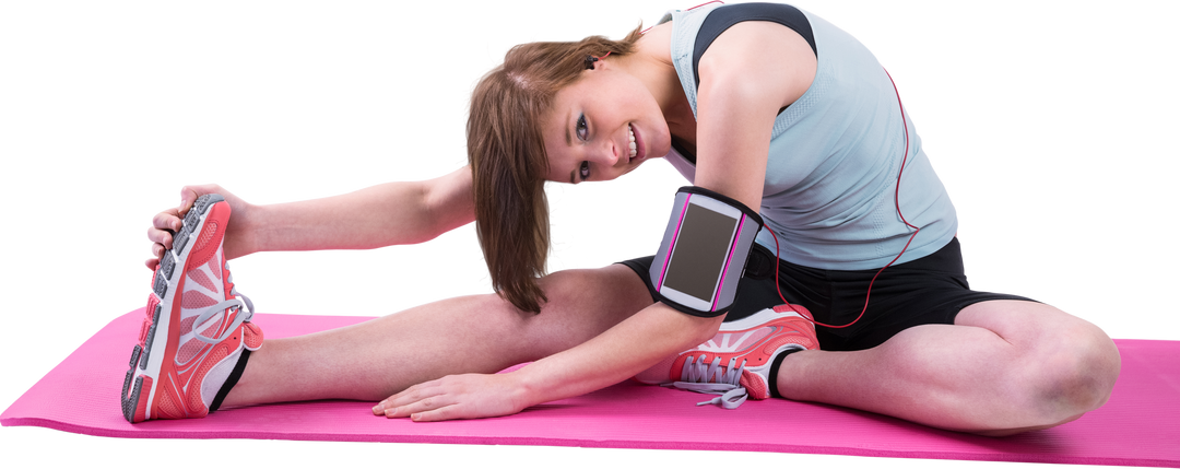 Brunette Woman Stretching on Transparent Exercise Mat in Gym - Download Free Stock Images Pikwizard.com