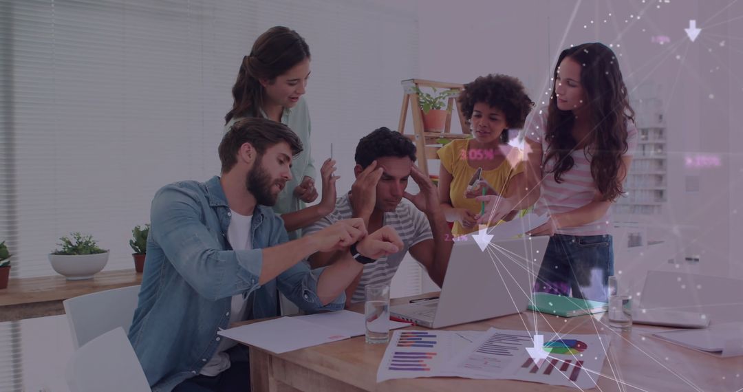 Team Collaboration with Digital Network Overlay in Modern Office