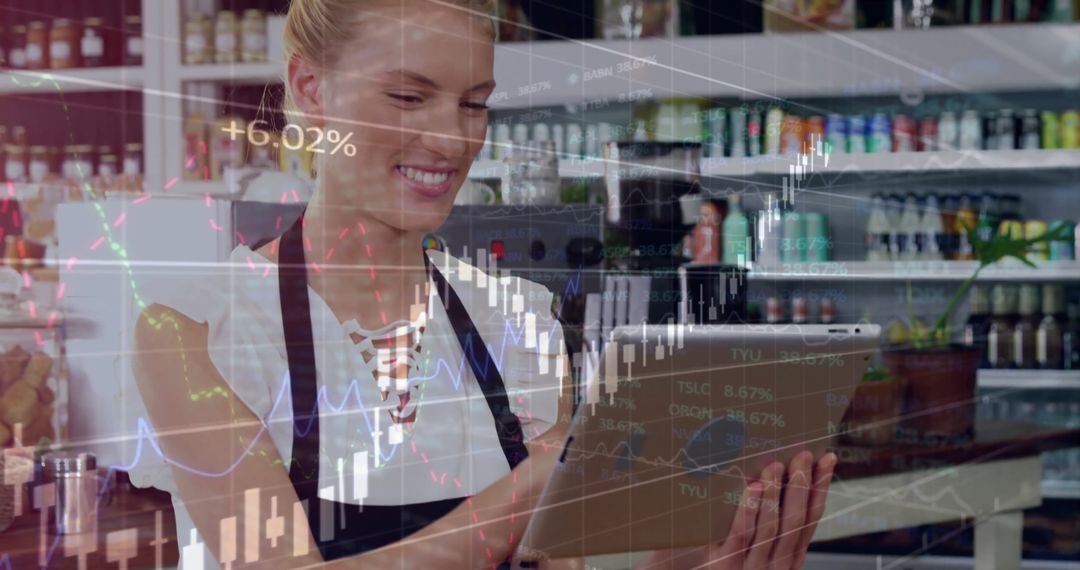 Barista Engaging with Global Business Technology in Cafe