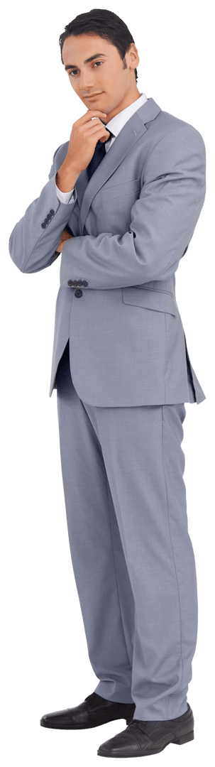 Transparent Image Businessman Thinking in Suit with Confident Smile