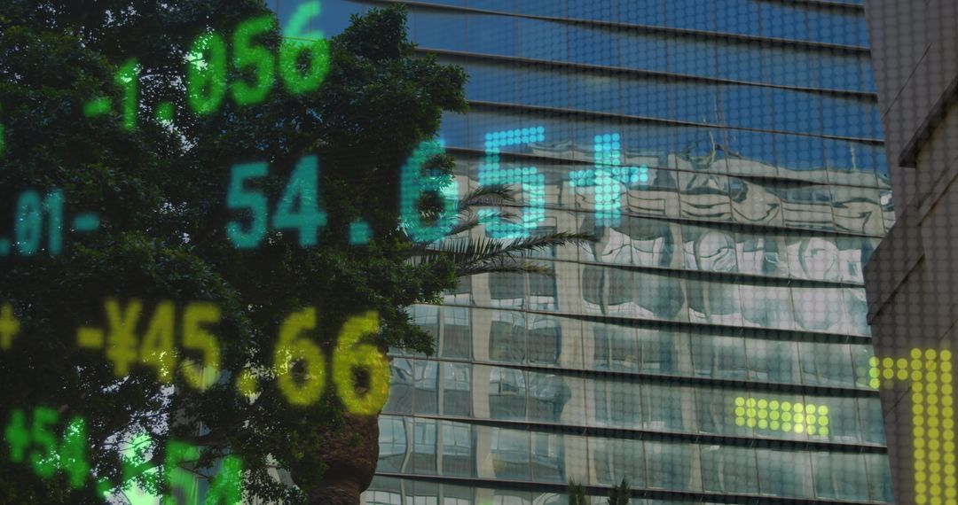 Financial Data Overlay on City Skyscraper