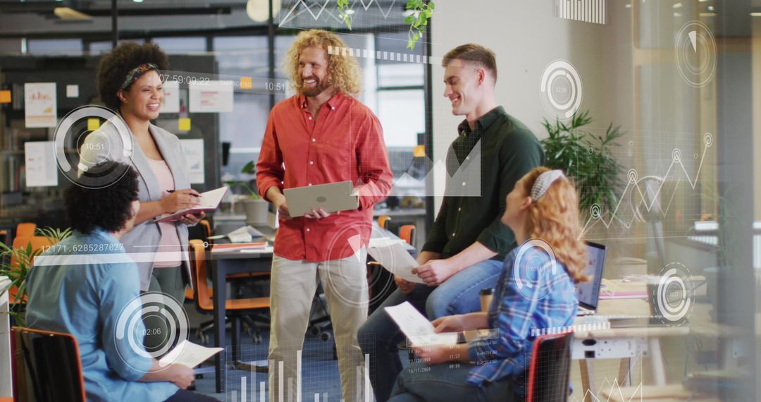 Diverse Team Analyzing Data Insights in Modern Office Collaboration