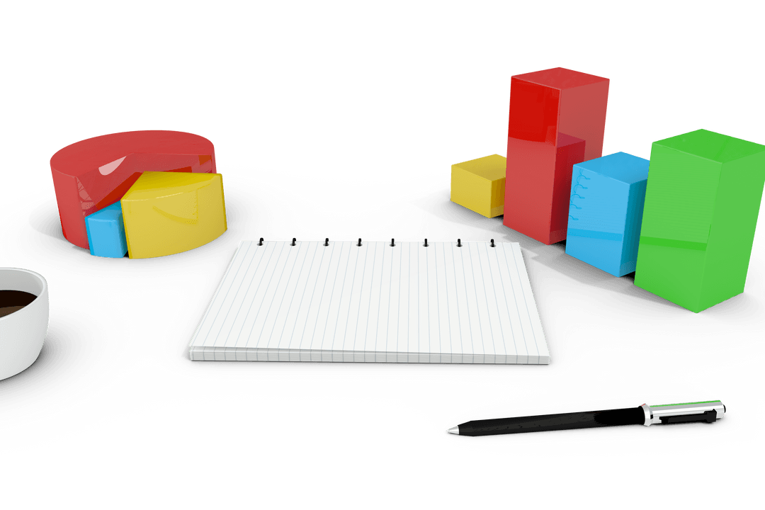 Transparent Background with Colorful Charts and Office Supplies