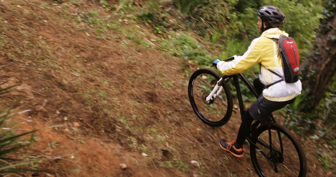 Mountain Biker Riding Trail in Forest - Free Images, Stock Photos and Pictures on Pikwizard.com