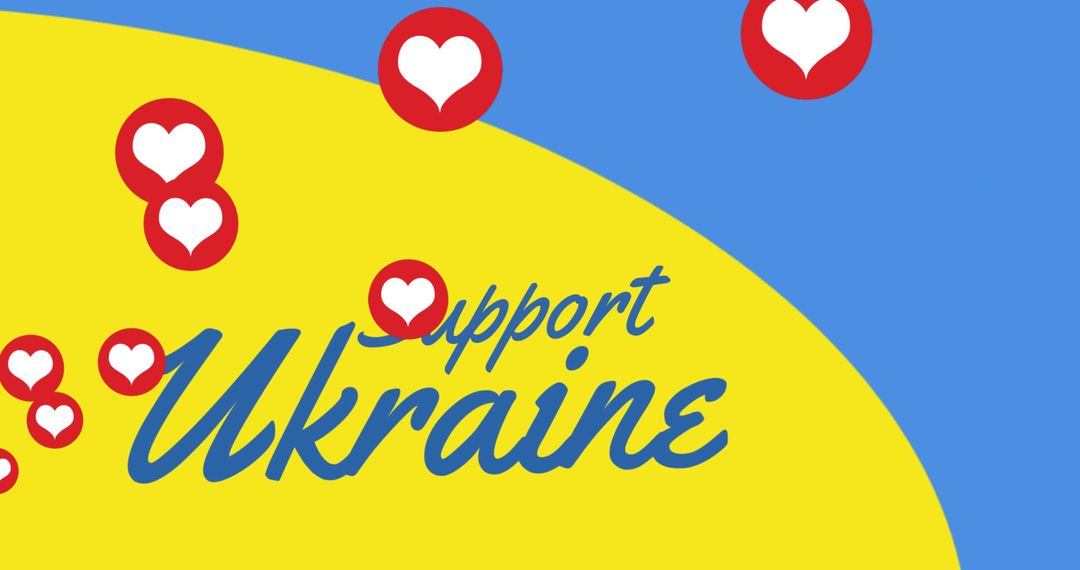 Support Ukraine Message with Hearts and National Colors