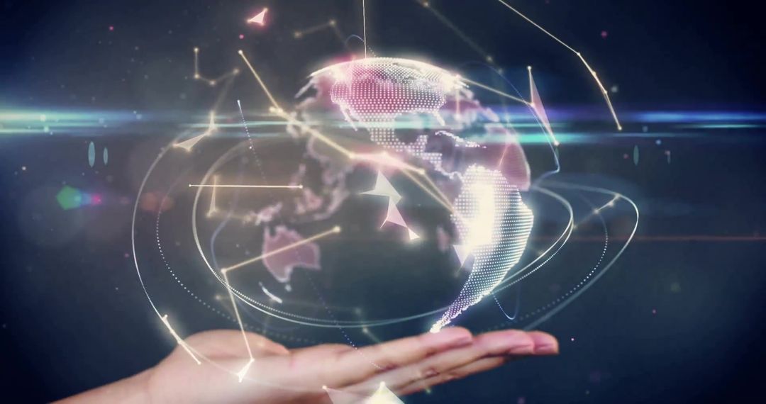 Hand Holding Digital Globe with Network Connections and Data Points
