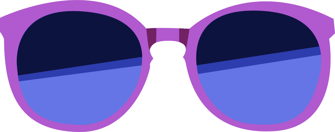 Vector Sunglasses with Purple Frame and Blue Lenses on Transparent Background