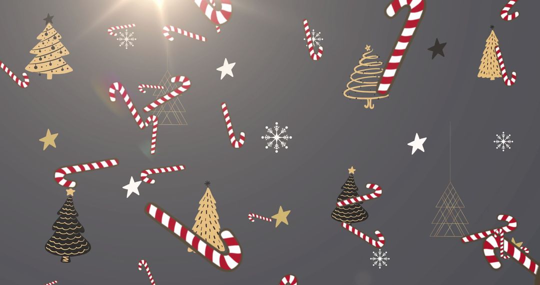 Festive Candy Cane Pattern with Christmas Trees on Dark Background