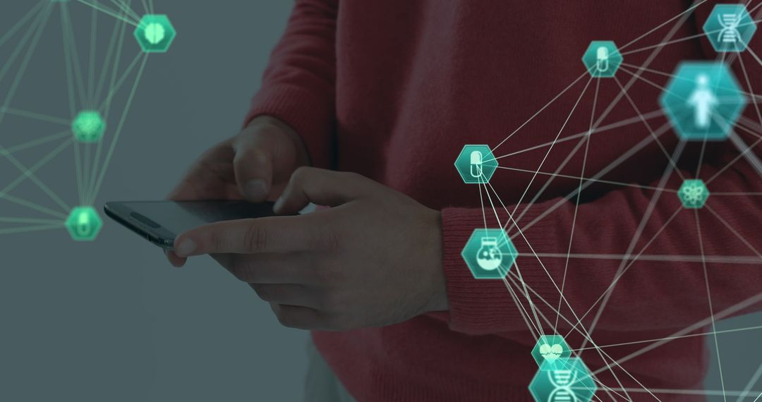 Person Using Smartphone with Digital Connection Icons