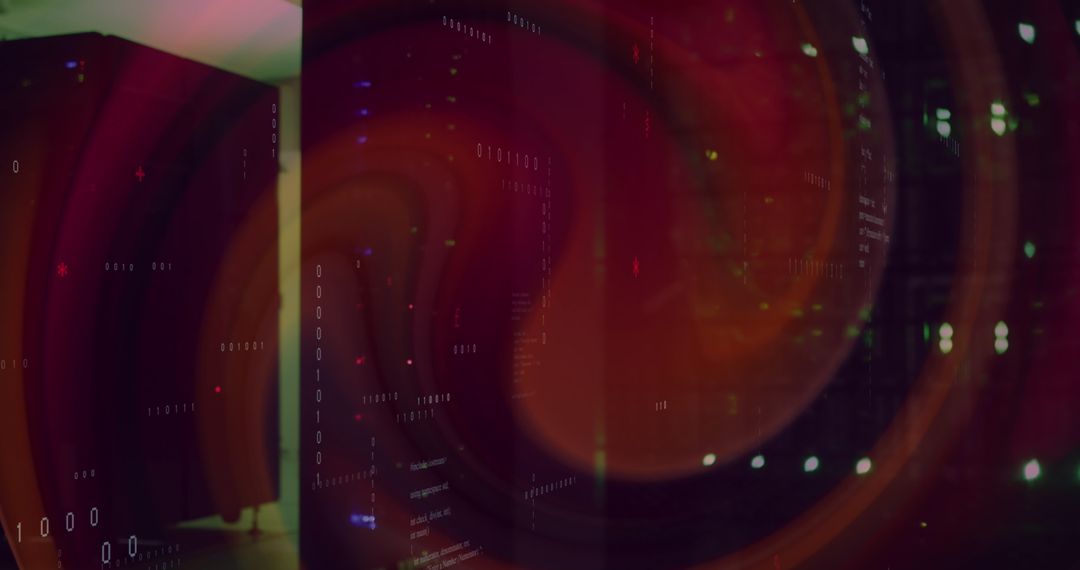 Data Processing Over Modern Server Room in Red Glow