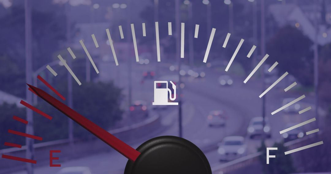 Fuel Gauge Over Busy Highway Representation