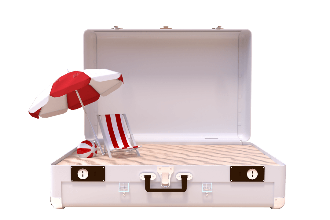 Suitcase with Sand and Umbrella on Transparent Background Vector