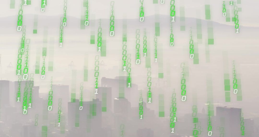 Binary Codes and Digital Data Over Cityscape