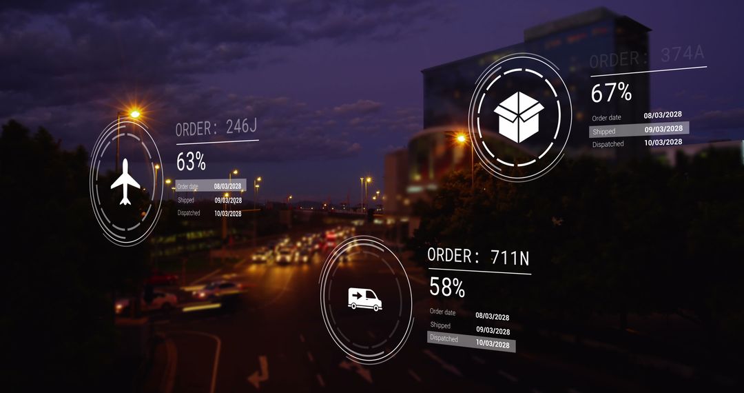 Digital Logistics Interface Over Cityscape