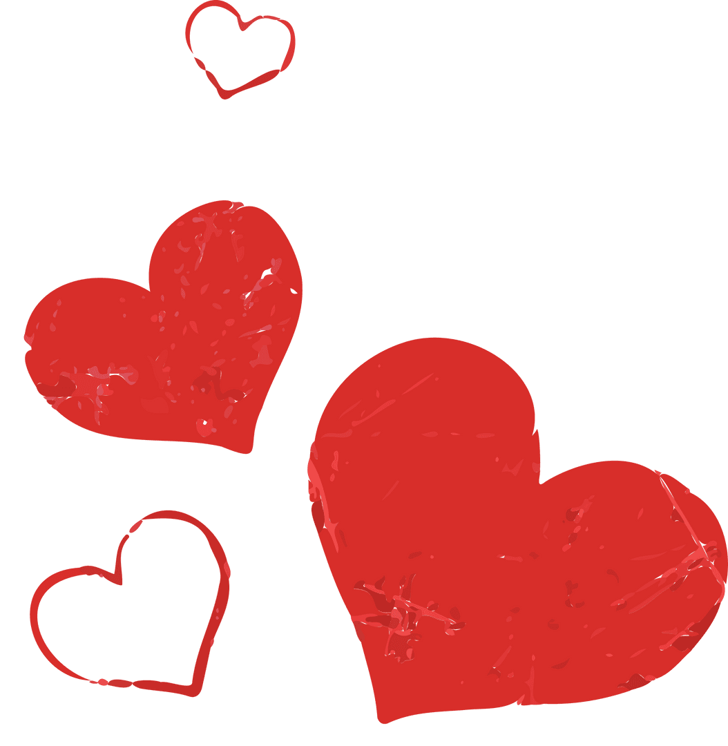Grunge Red Hearts on Transparent Background
