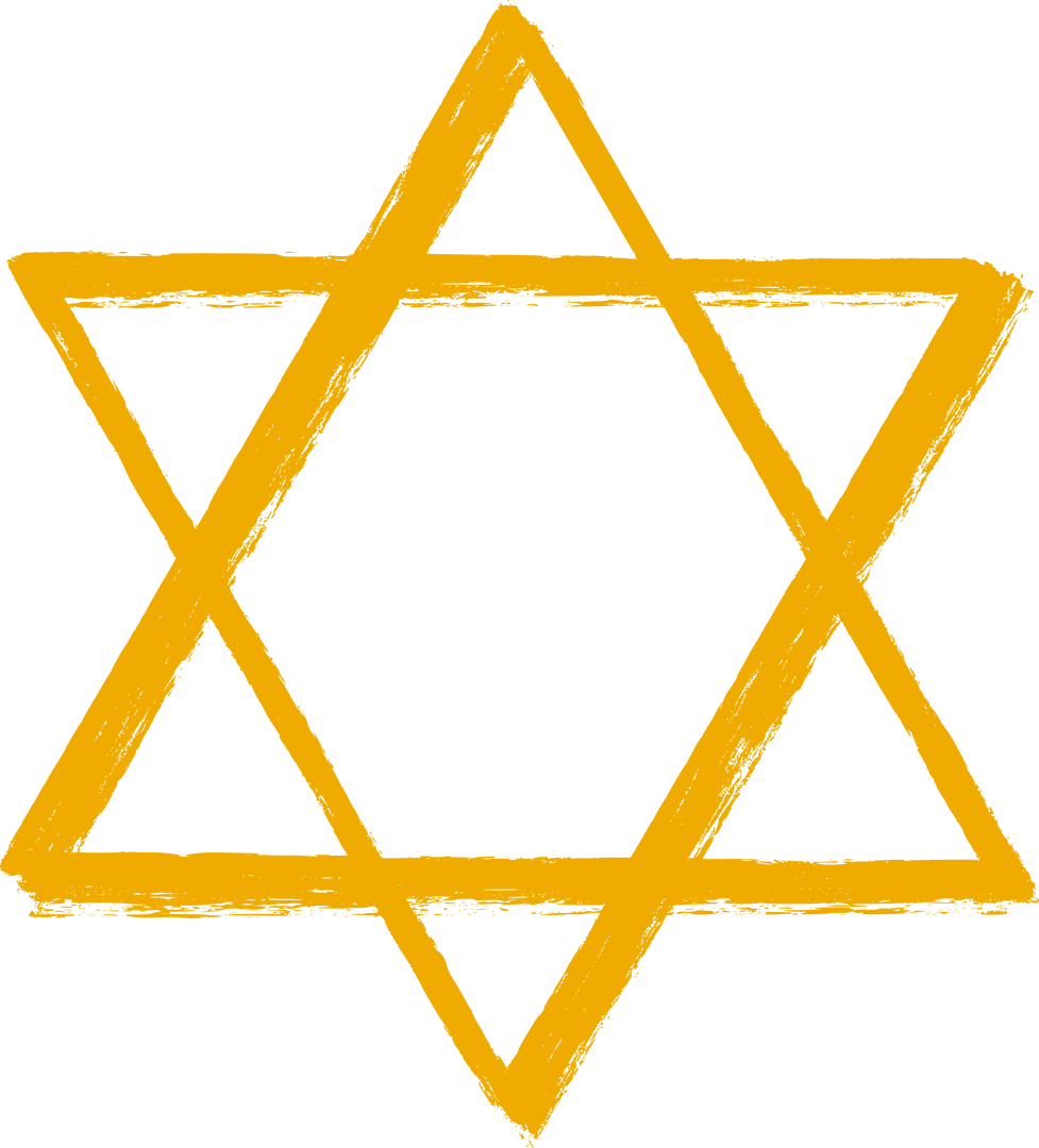 Stylized Gold Star of David on Transparent Background with Rough Edges