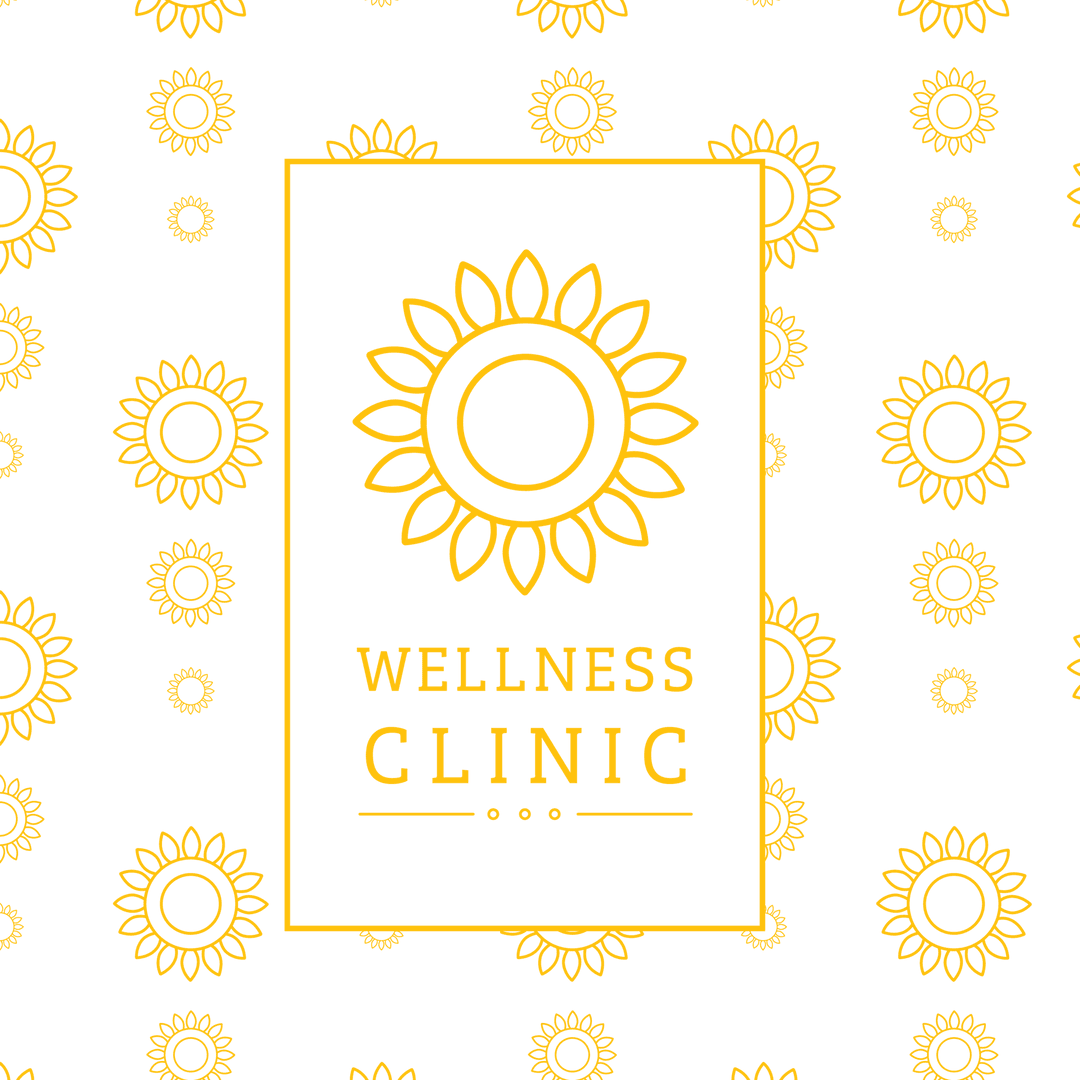 Wellness Clinic Logo with Yellow Floral Pattern on Transparent Background
