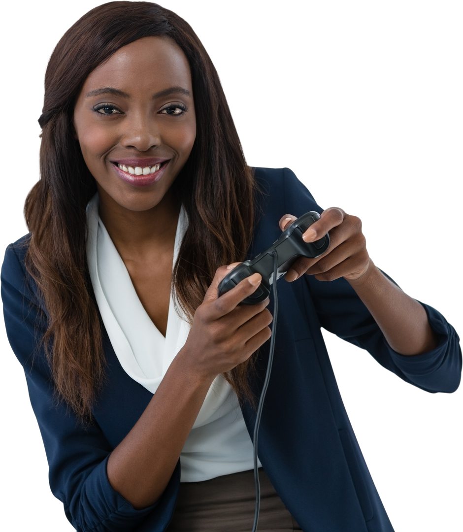 Transparent Smiling Businesswoman Playing Video Game with Controller - Download Free Stock Images Pikwizard.com