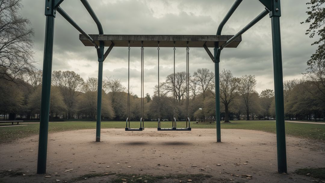 Empty Swings in Quiet Park on Overcast Day