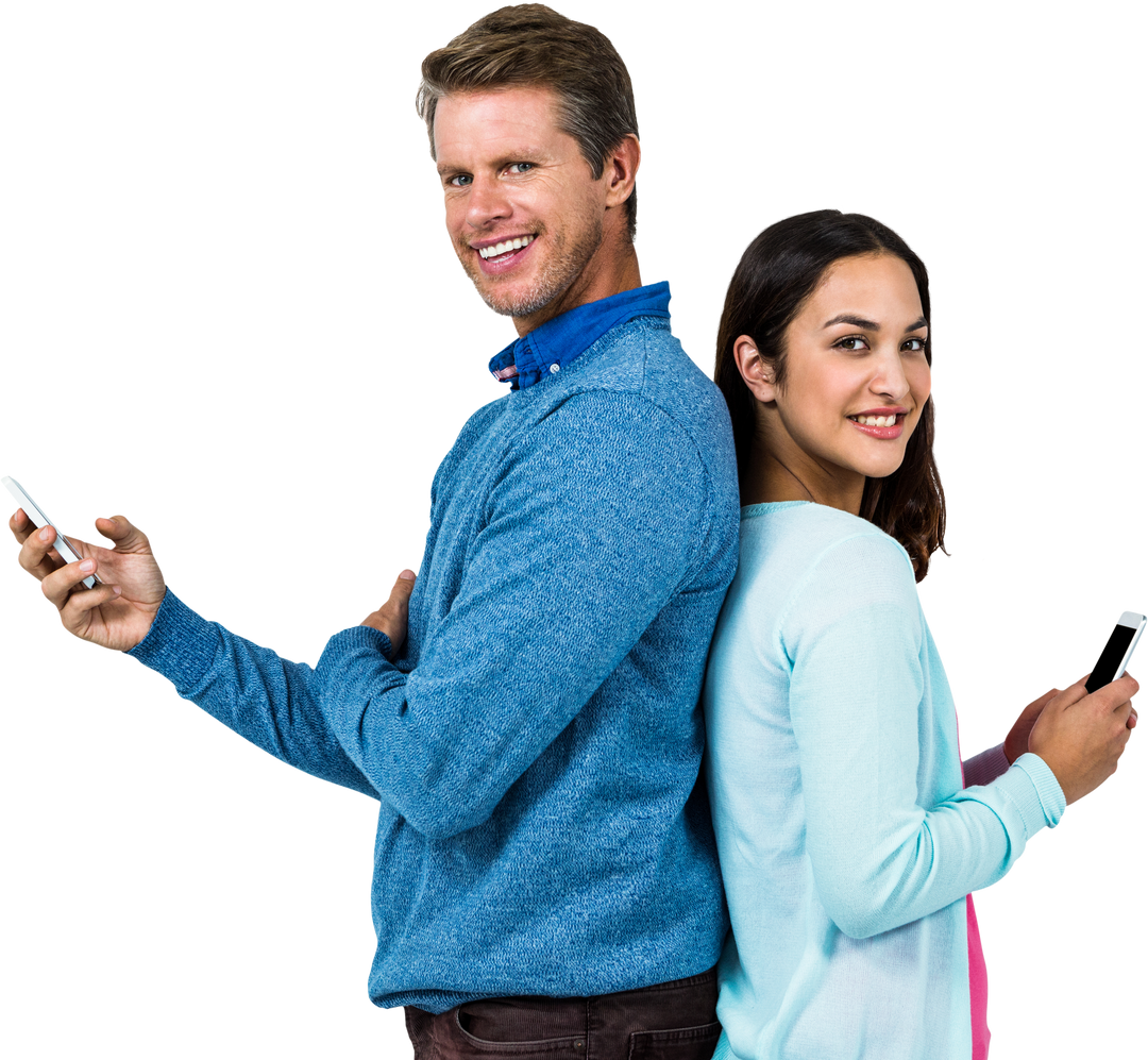 Smiling Man And Woman Using Phones On Transparent Background - Download Free Stock Images Pikwizard.com