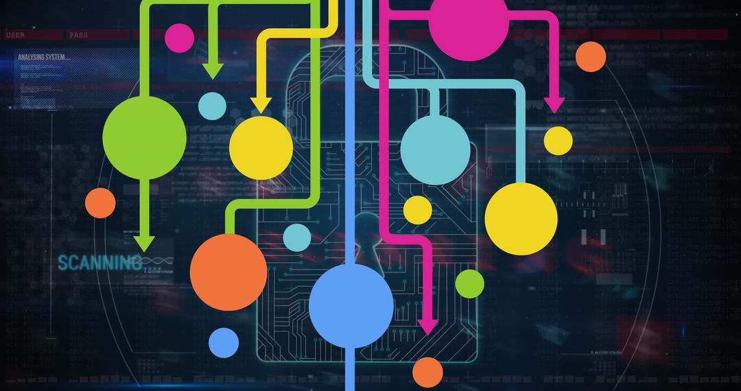 Colorful Abstract Data Interface on Padlock Overlay