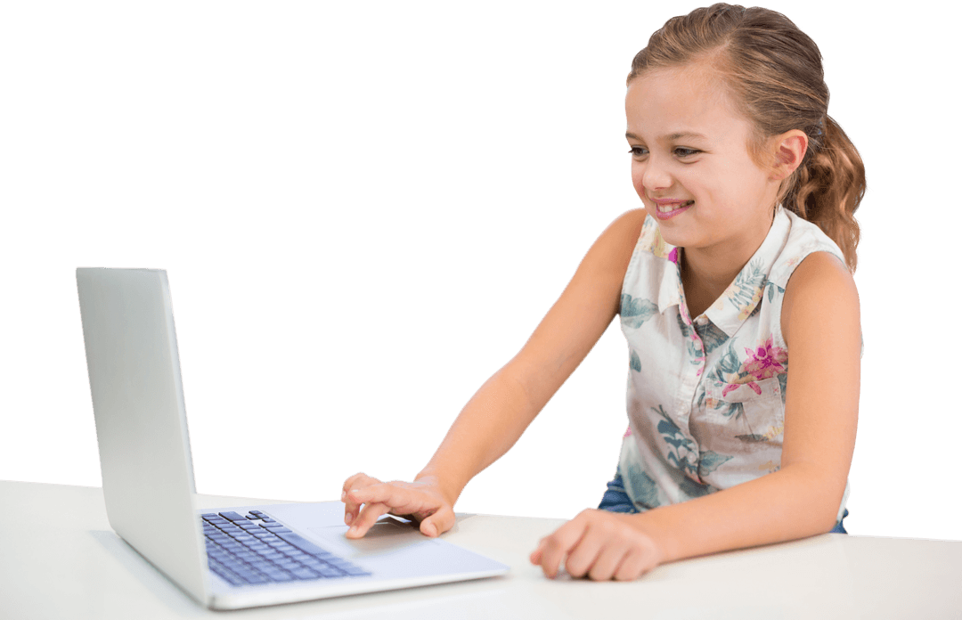Smiling Girl Using Laptop Transparent Background