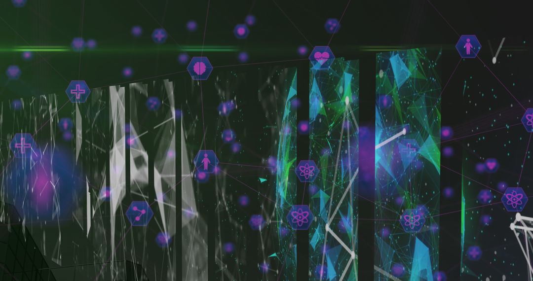 Futuristic Digital Interface with Medical Icons and Abstract Shapes