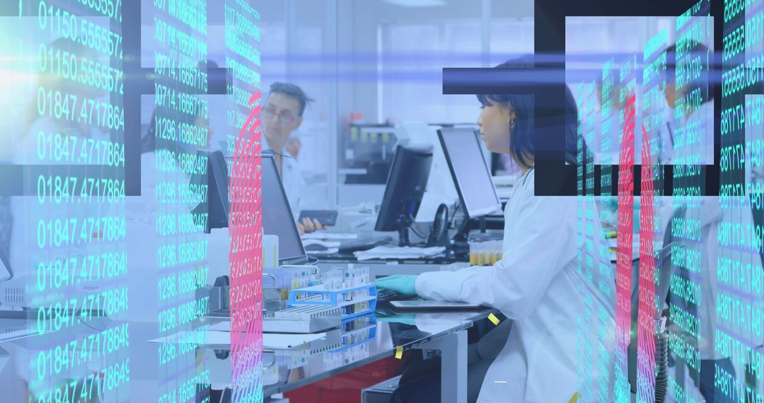 Scientist Analyzing Research Data with Futuristic Holographic Interface