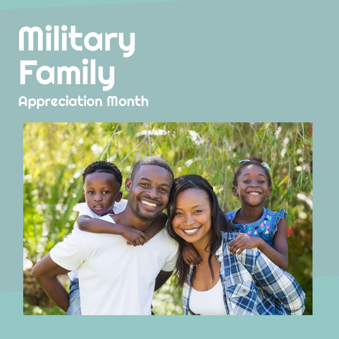 Image of military family appreciation month over happy african american family posing at camera - Download Free Stock Templates Pikwizard.com