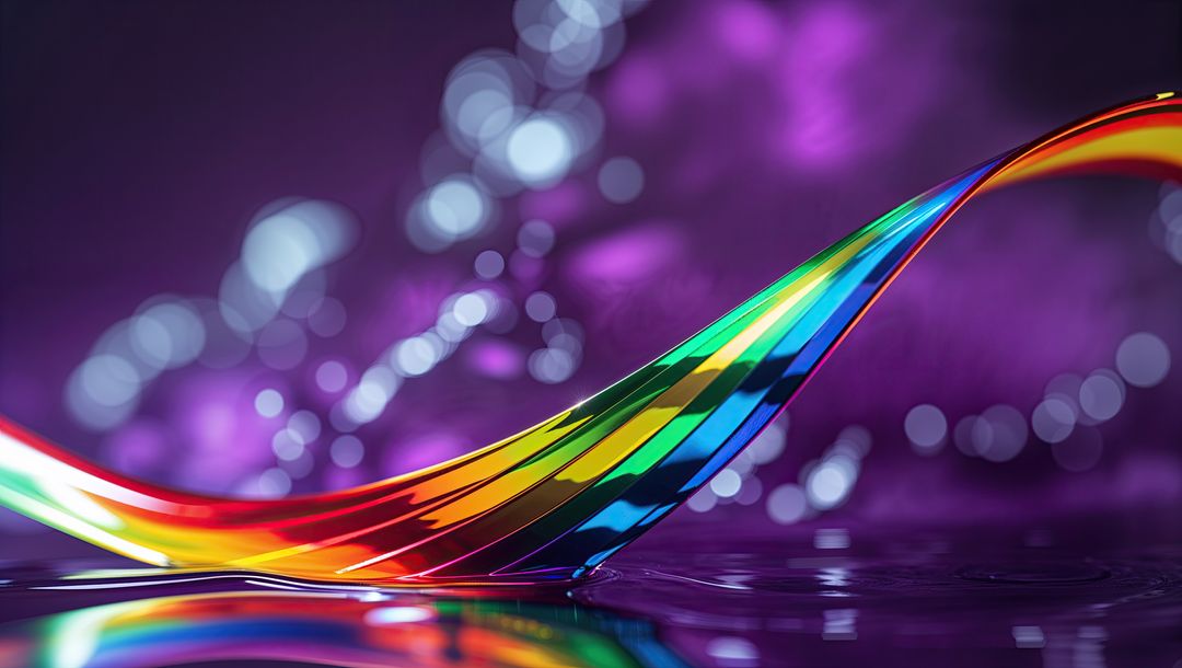 Glittering Metallic Rainbow Ribbon on Purple Bokeh Background