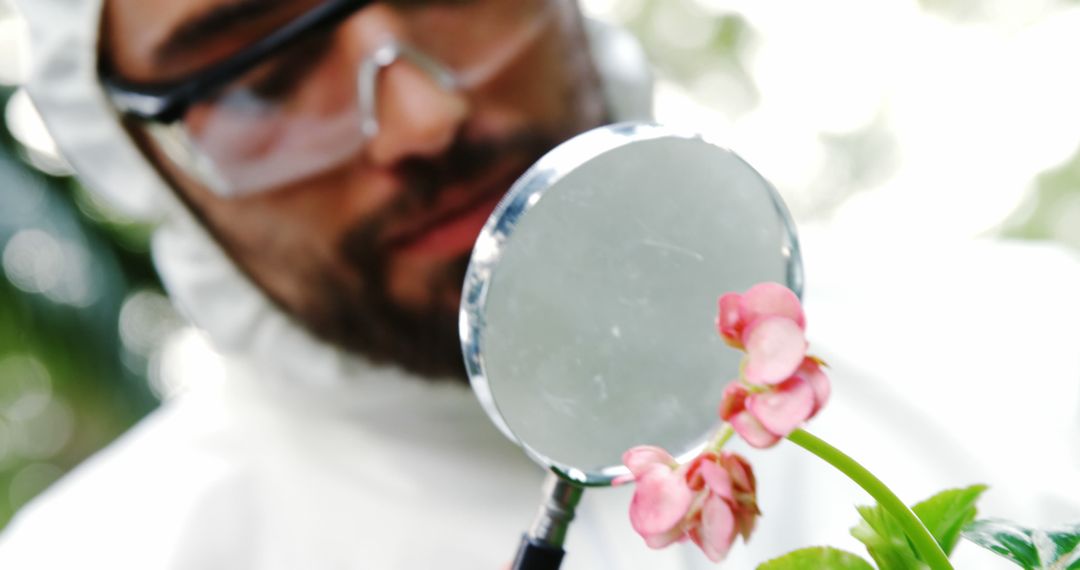 Scientist Observing Plant with Magnifying Glass in Laboratory - Free Images, Stock Photos and Pictures on Pikwizard.com