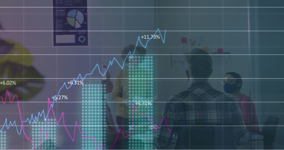 Business Team Analyzing Growth with Digital Data Overlay