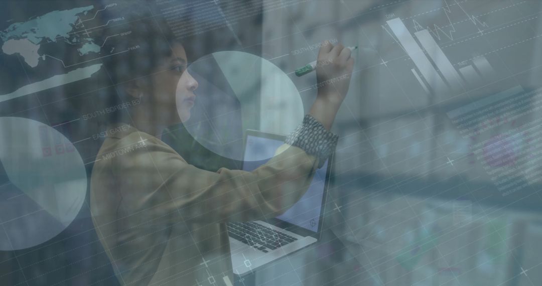 Business People Analyzing Financial Data with Digital Overlay