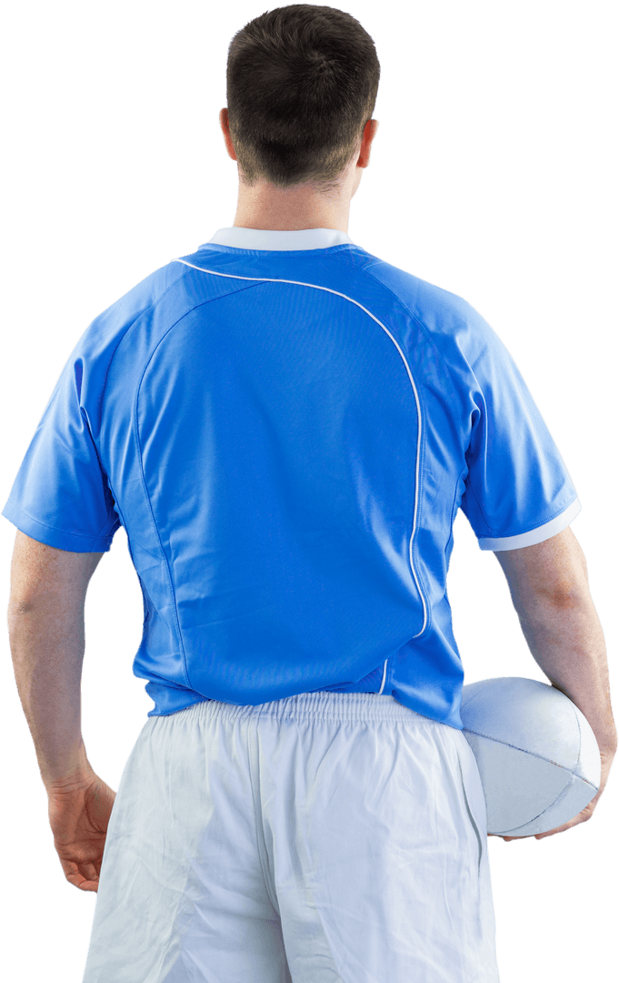 Transparent Back View of Rugby Player Holding Ball