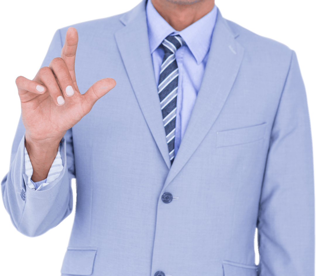 Businessman Reaching Towards Transparent Future Interface