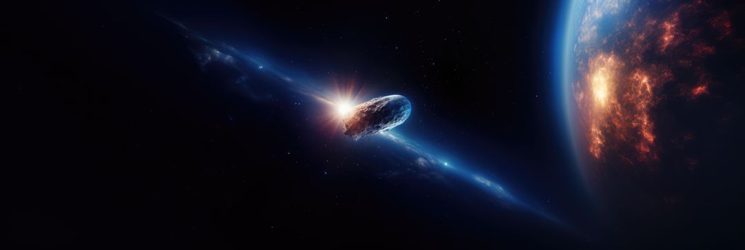 Asteroid Approaching Fiery Planet in Deep Space - Free Images, Stock Photos and Pictures on Pikwizard.com