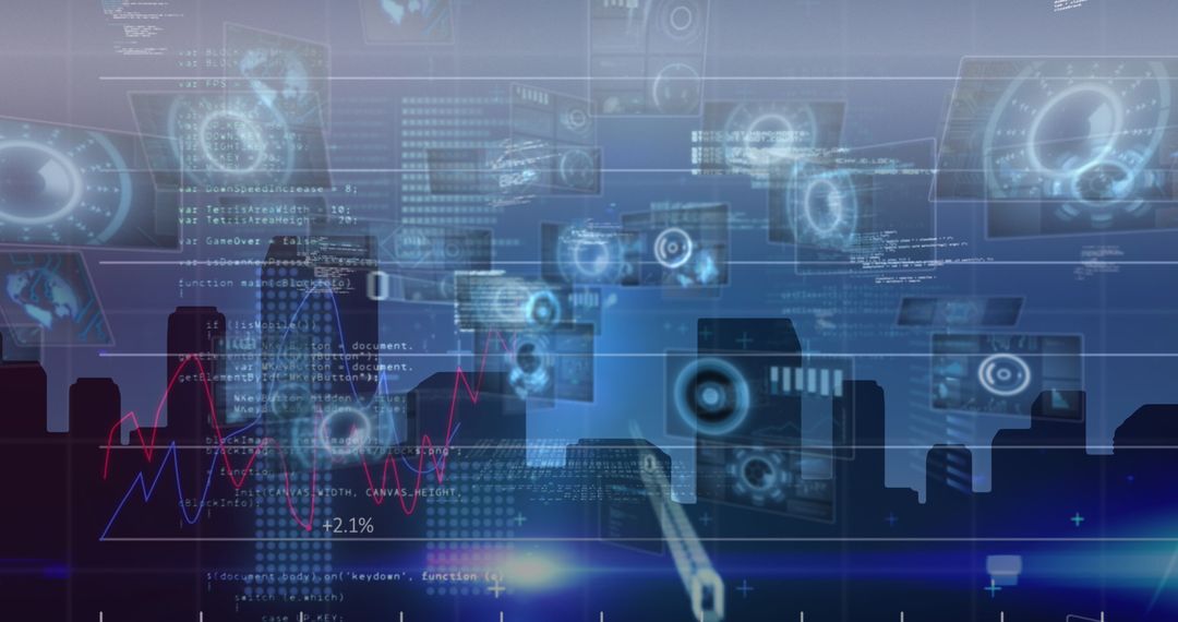 Futuristic Data Interface Over Cityscape: Business and Analytics Concept