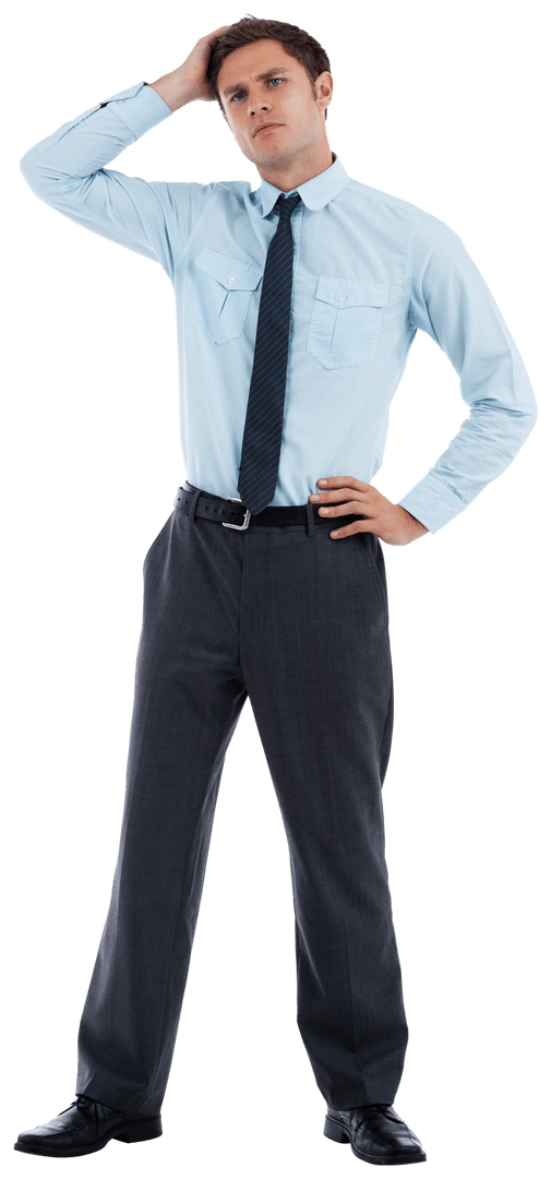 Transparent Young Businessman Looking Pensive in Formal Attire
