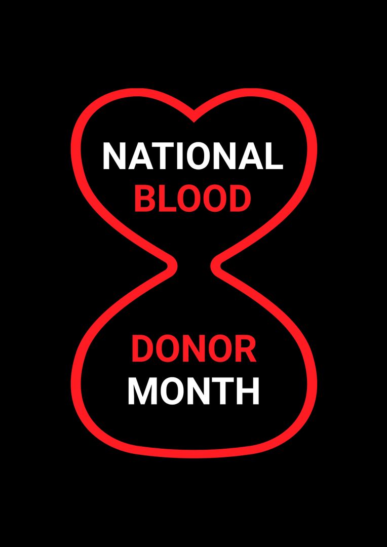 Illustration of national blood donor month text in red hourglass against black background - Free Images, Stock Photos and Pictures on Pikwizard.com